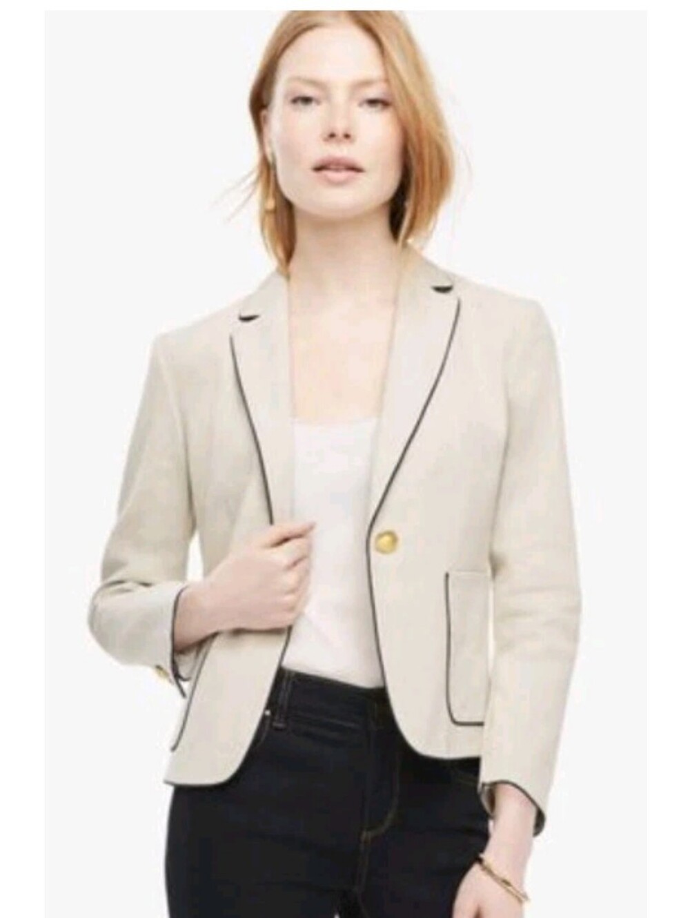 Ann Taylor Cream Blazer with Black Piping